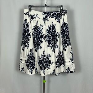 Talbots 100% Cotton Navy and White Floral A-Line Skirt